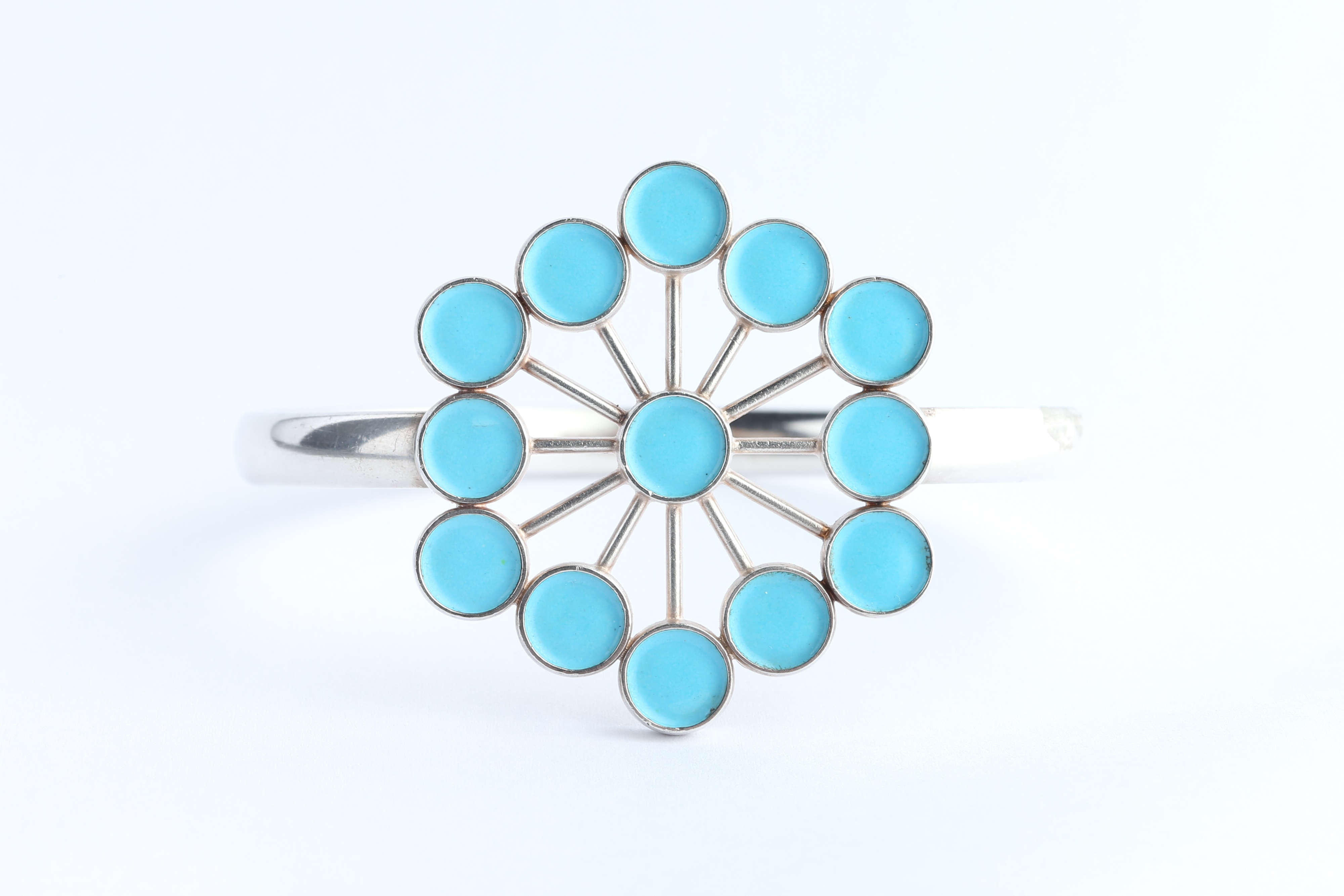 An Astrid Fog for Georg Jensen Silver & Powder Blue Enamel Flower Bangle Bracelet,