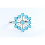 An Astrid Fog for Georg Jensen Silver & Powder Blue Enamel Flower Bangle Bracelet,