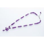 An Amethyst Faceted Bead & Silver Necklace,