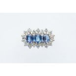 A 18ct Yellow Gold Three Stone Sapphire & Diamond Cluster Ring,