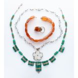 A Mixed Collection of Jade & Amber Jewellery,