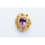 A 18ct Yellow Gold Amethyst & Seed Pearl Floral Brooch,