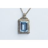 A Silver Art Deco Style Blue Paste & Marcasite Pendant Necklace,