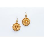 A Pair of Yellow Metal Art Nouveau Flower Drop Earrings,