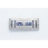 A 18ct White Gold Diamond & Sapphire Art Deco Brooch,