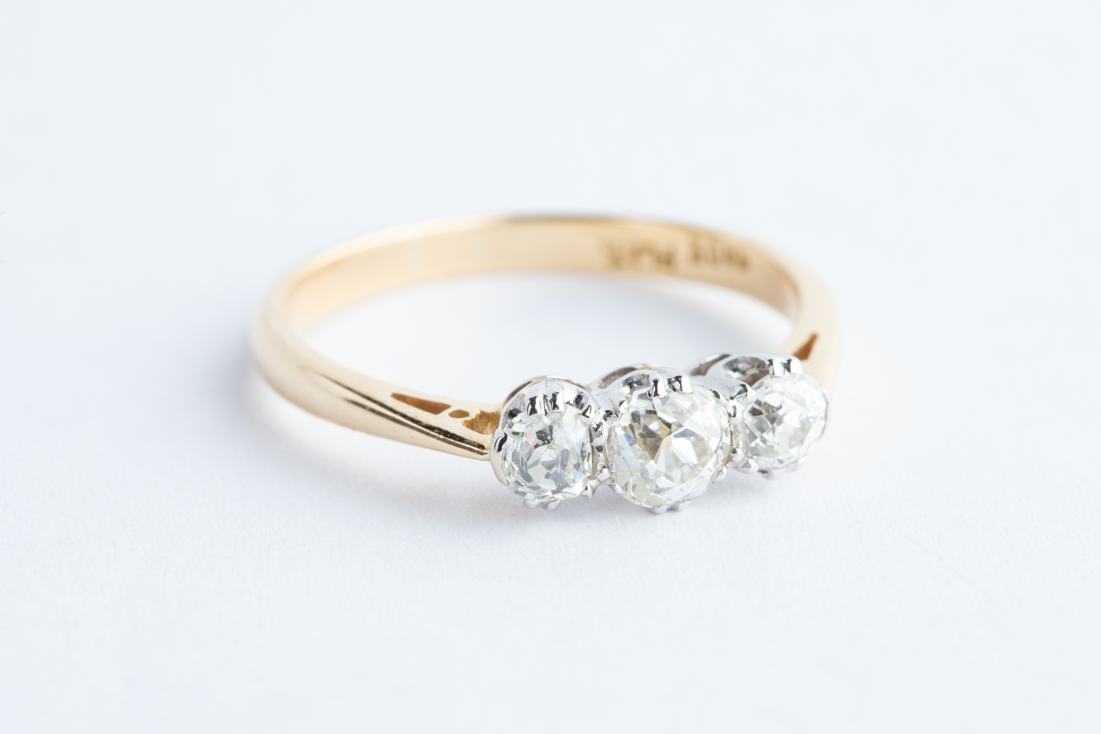 A 18ct Yellow Gold & Platinum Three Stone Diamond Ring, - Image 4 of 6