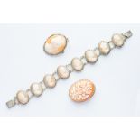 A Collection of Two Shell Cameo Brooches & Bracelet,