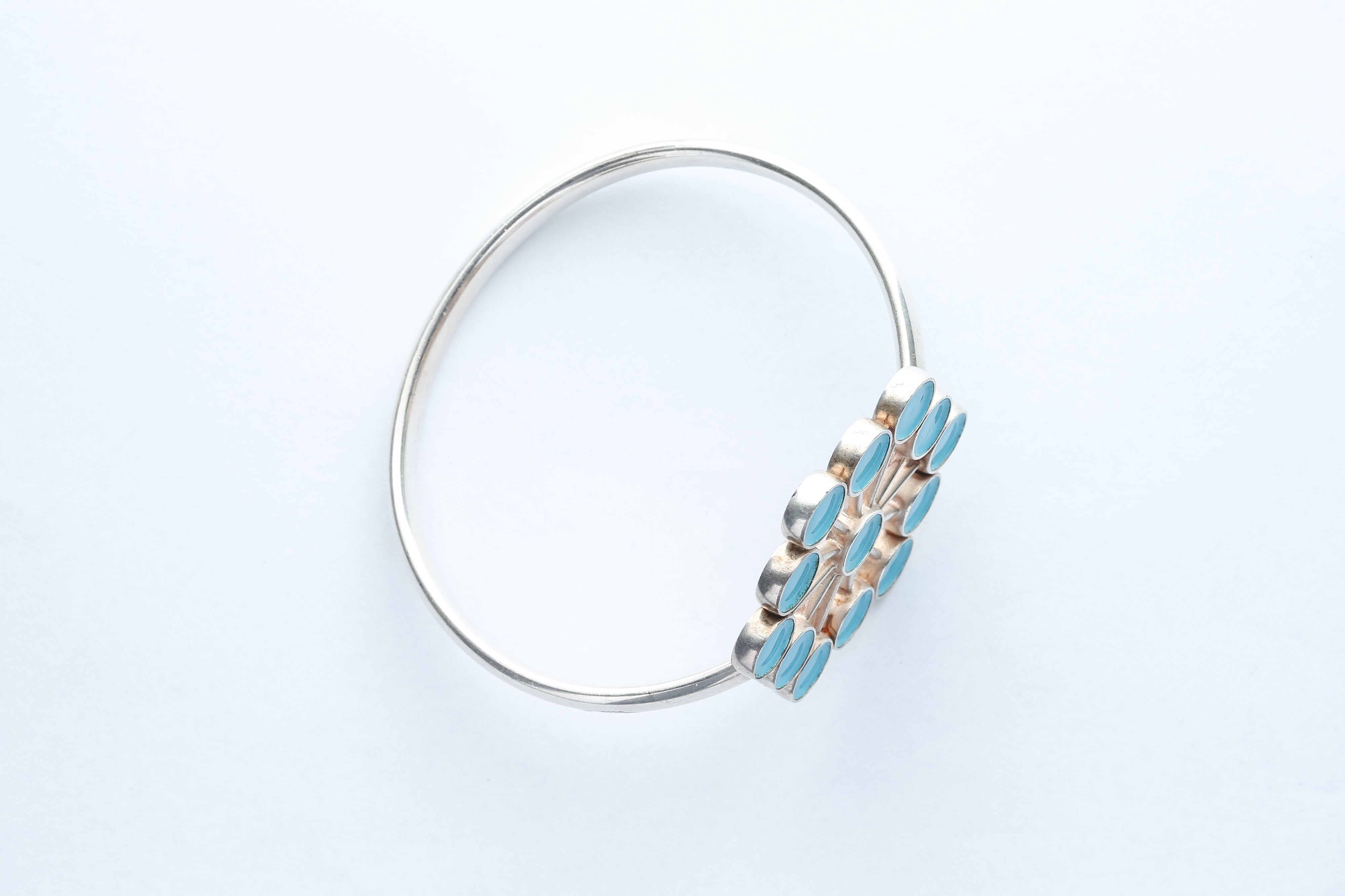 An Astrid Fog for Georg Jensen Silver & Powder Blue Enamel Flower Bangle Bracelet, - Image 2 of 5