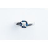 A Fine 18ct White Gold Diamond & Saphire Ring,