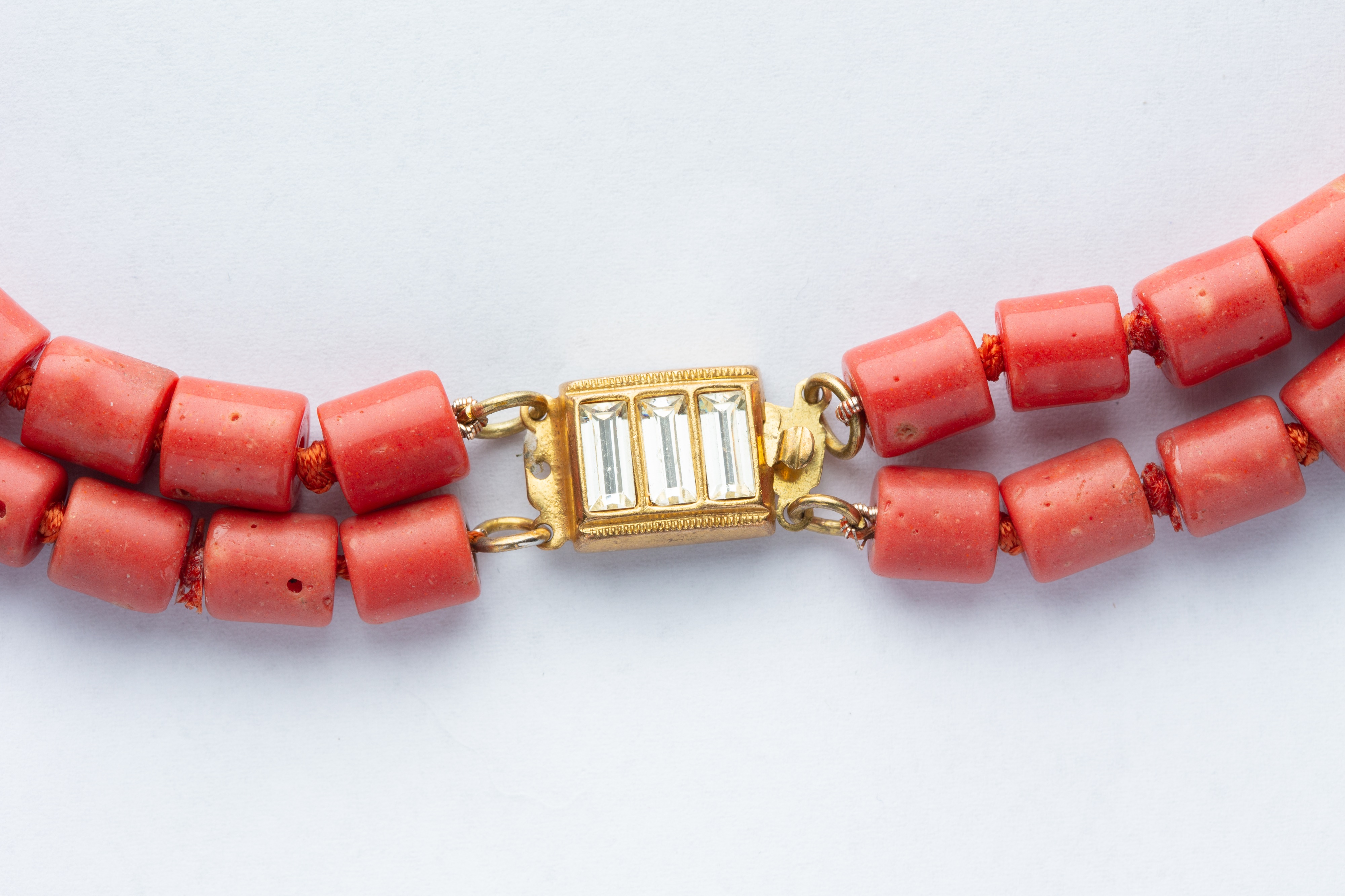 A Double Row Red Coral Necklace, - Image 2 of 2