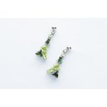 A Pair of 18ct White Gold Diamond, Peridot & Tourmaline Earrings,