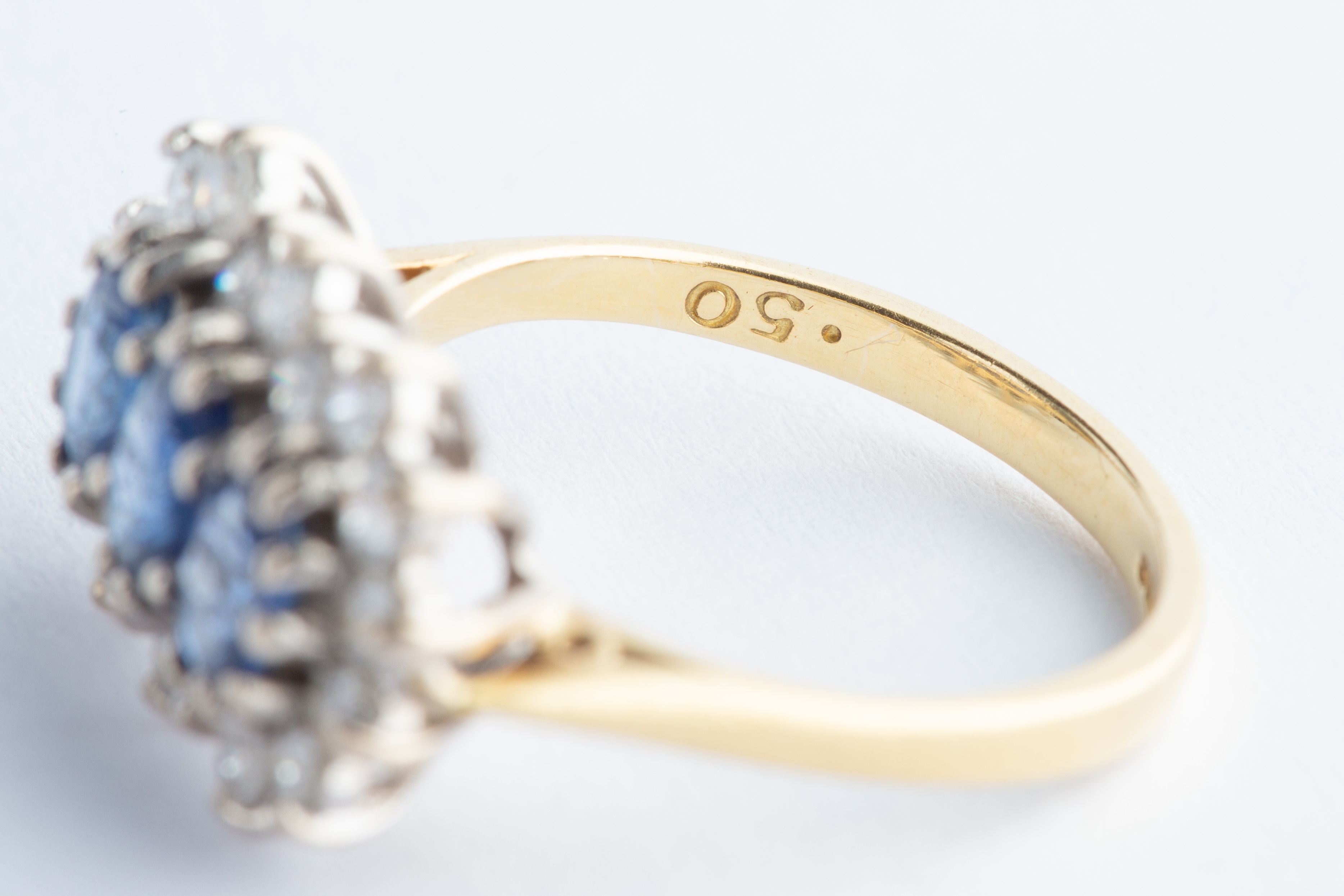 A 18ct Yellow Gold Three Stone Sapphire & Diamond Cluster Ring, - Image 4 of 5