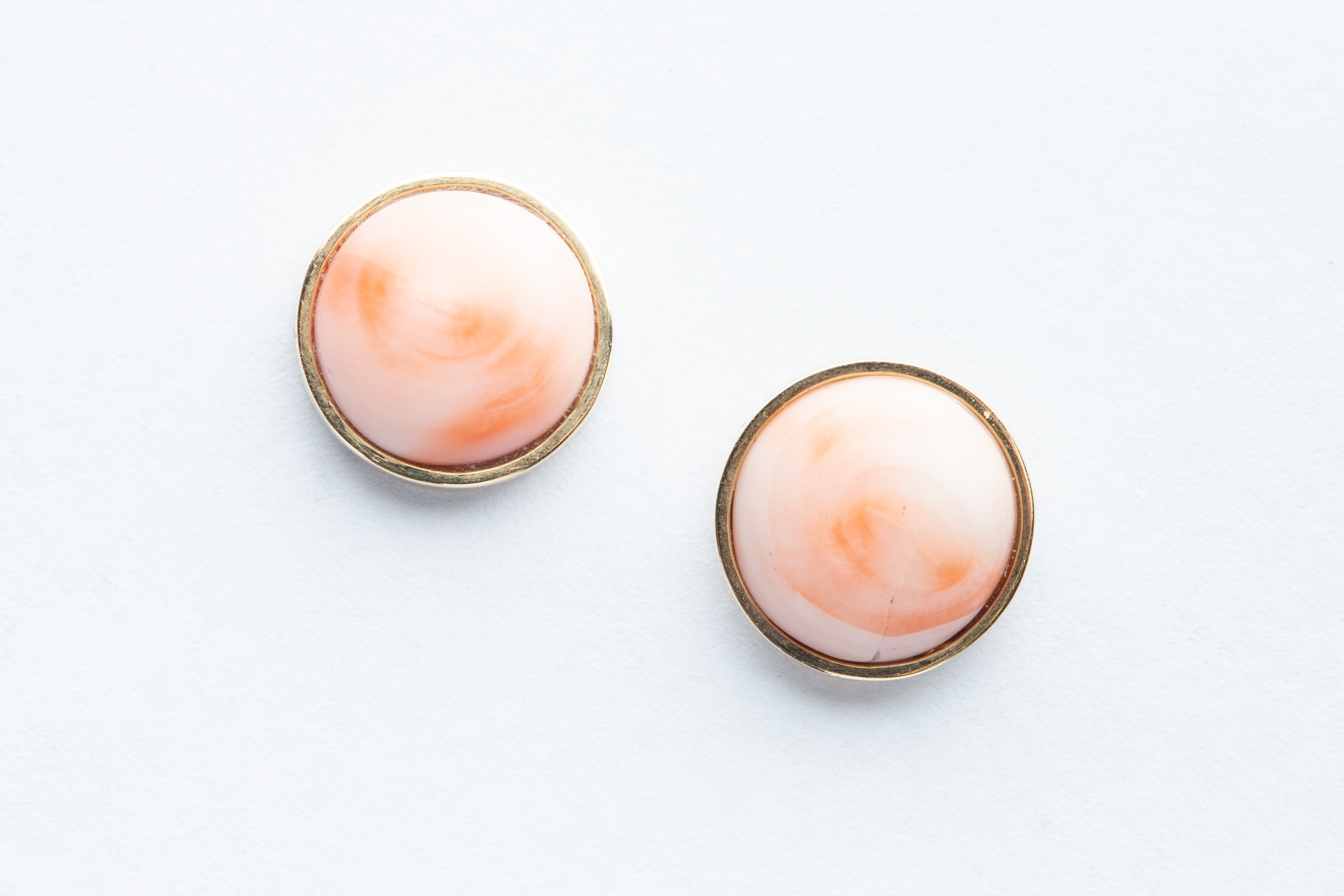 A Pair of 9ct Yellow Gold Pale Pink Coral Earrings,