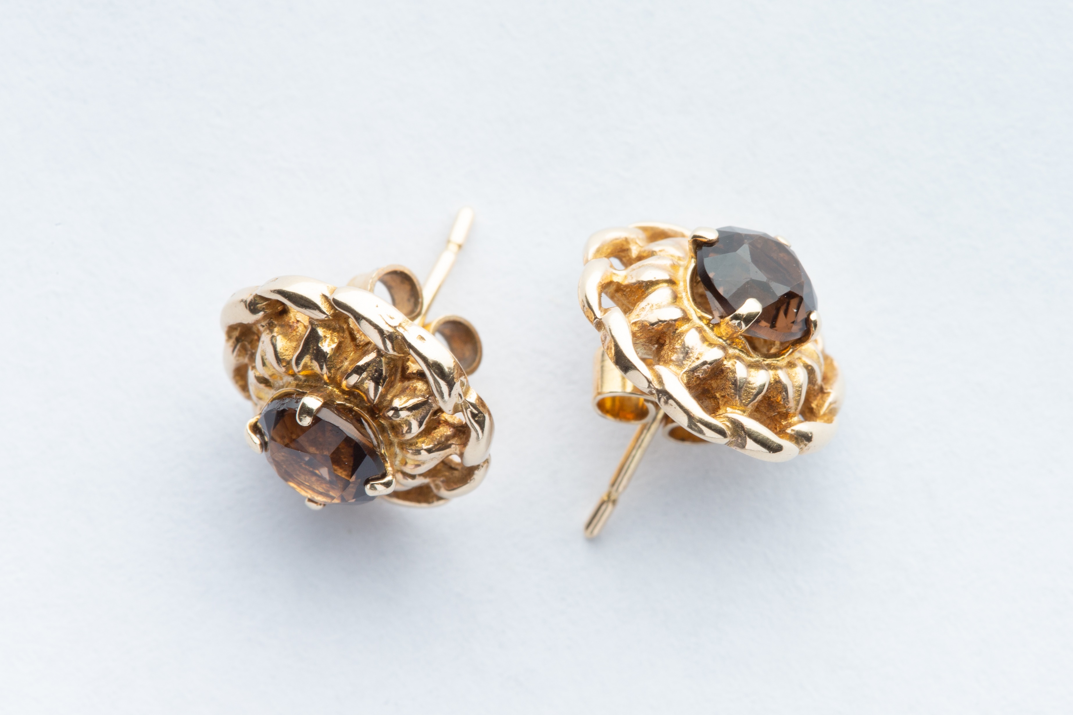 A Pair of 9ct Yellow Gold Smokey Quartz Earrings, - Image 3 of 4