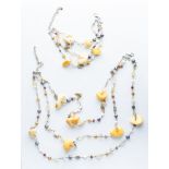 A Silver Yellow Sahara Amber Pebble Necklace & Matching Bracelet