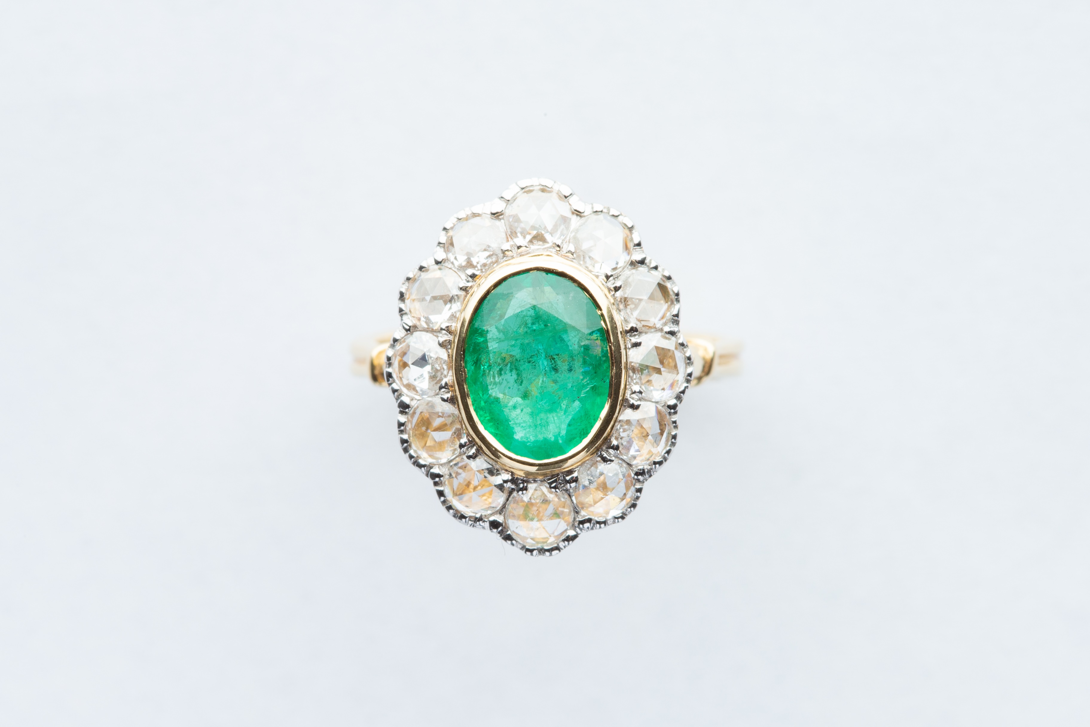 A 18ct Yellow Gold Emerald & Diamond Ring,