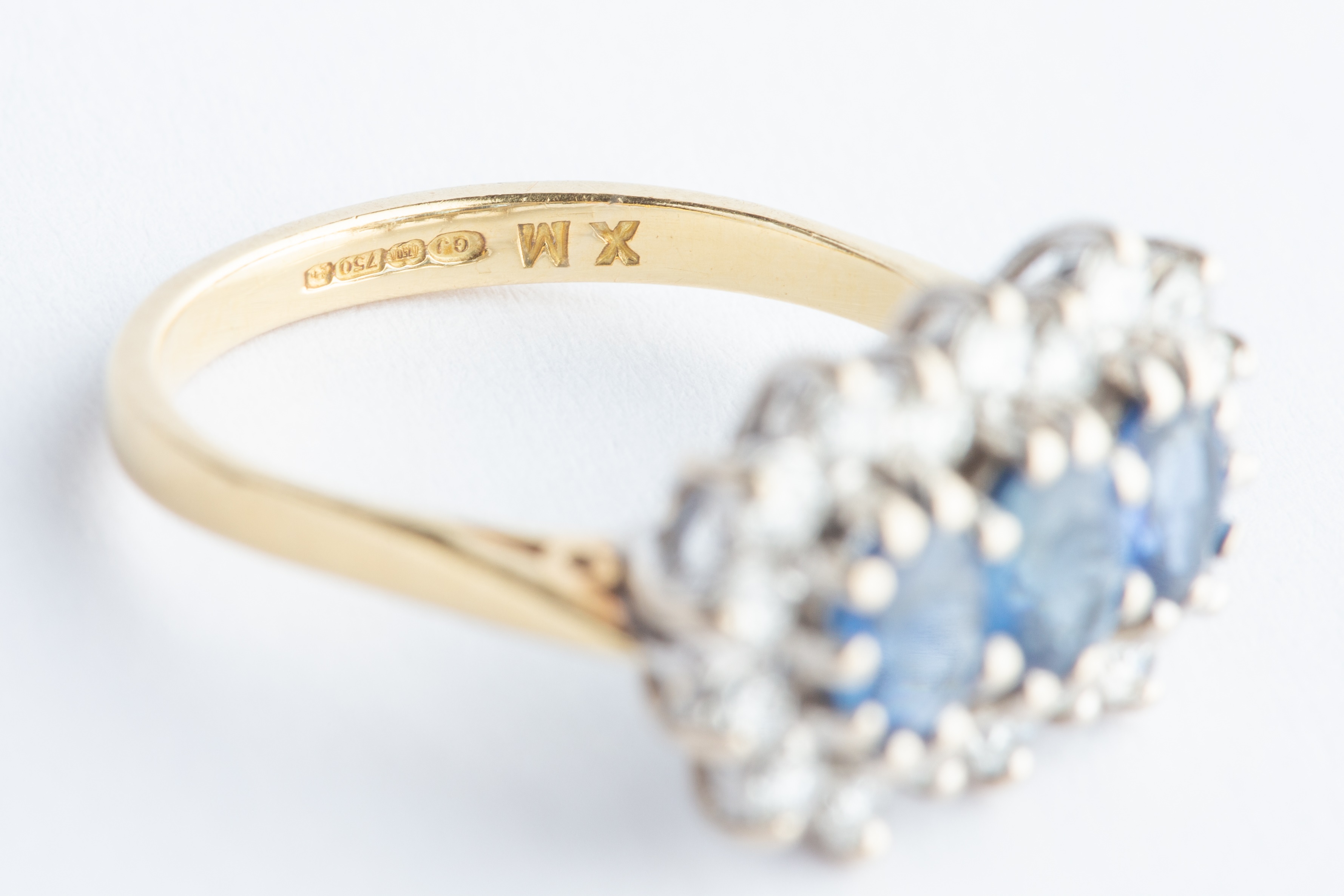 A 18ct Yellow Gold Three Stone Sapphire & Diamond Cluster Ring, - Image 5 of 5