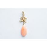 A 18ct Yellow Gold Diamond & Pear Cut Coral Pendant,