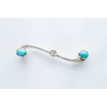 A Turquoise & Chip Diamond Illusion Set Bar Brooch,