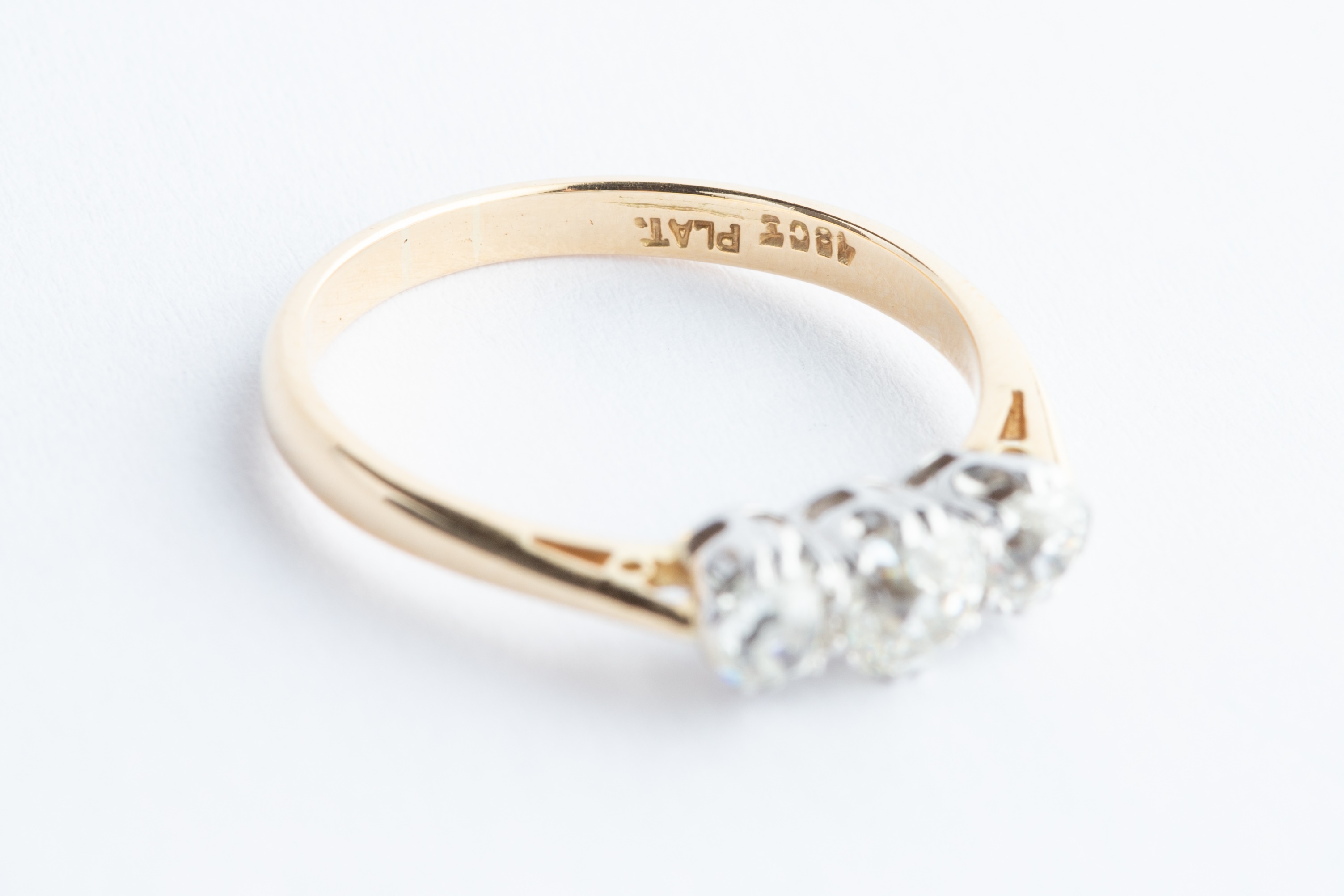 A 18ct Yellow Gold & Platinum Three Stone Diamond Ring, - Image 3 of 6
