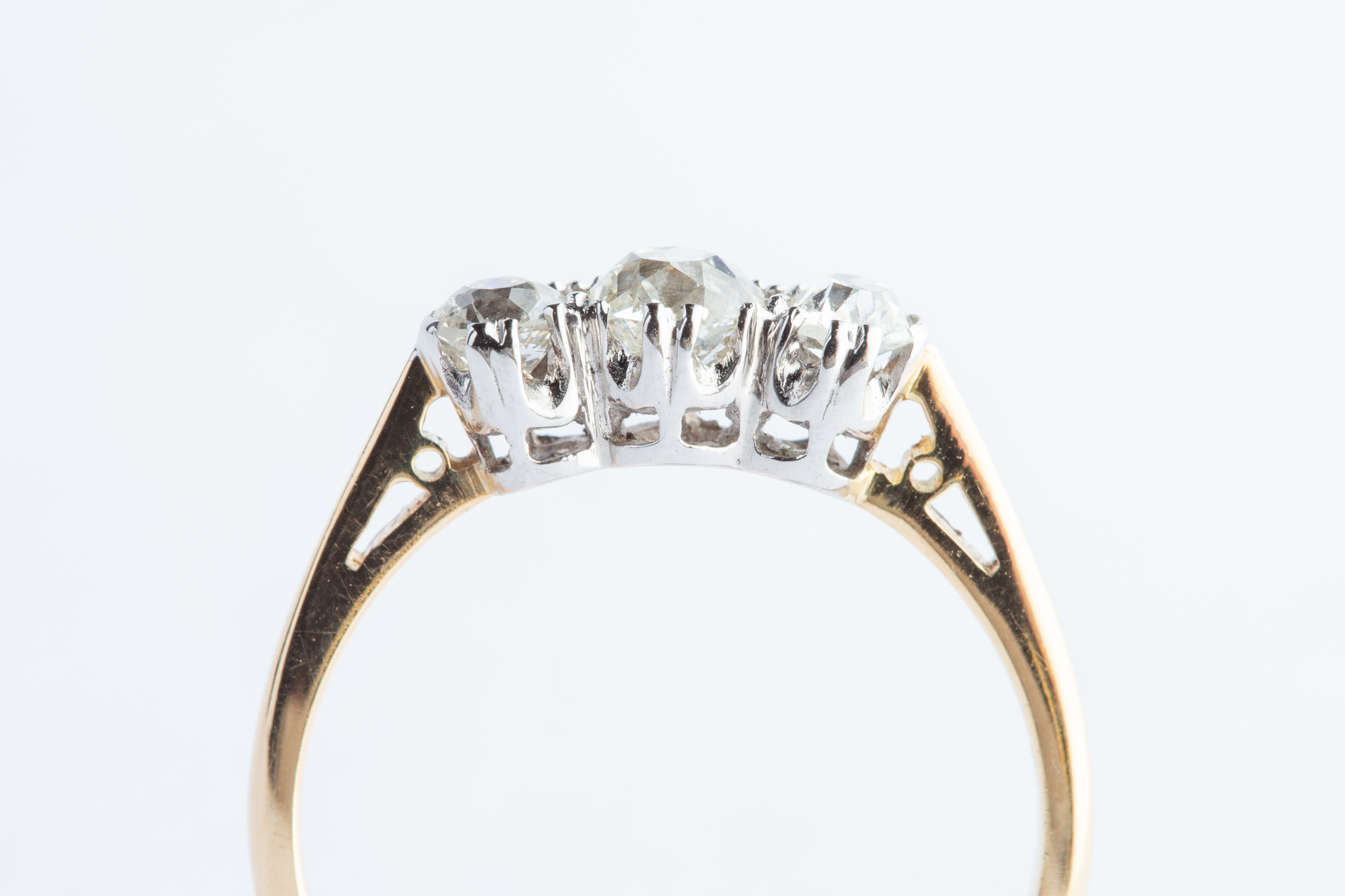 A 18ct Yellow Gold & Platinum Three Stone Diamond Ring, - Image 6 of 6