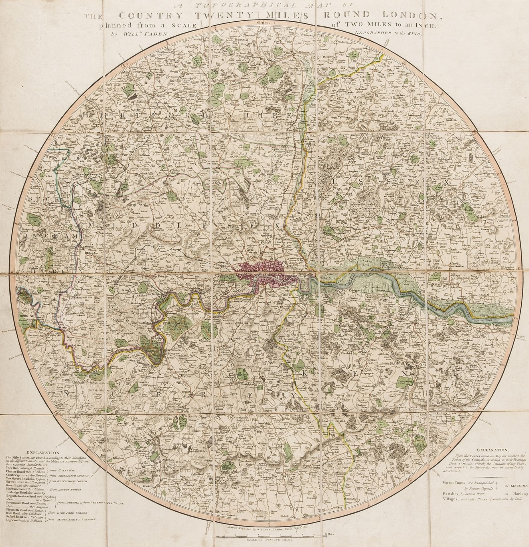 London.- Faden (William) A Topographical Map of the Country Twenty Miles round London, planned …