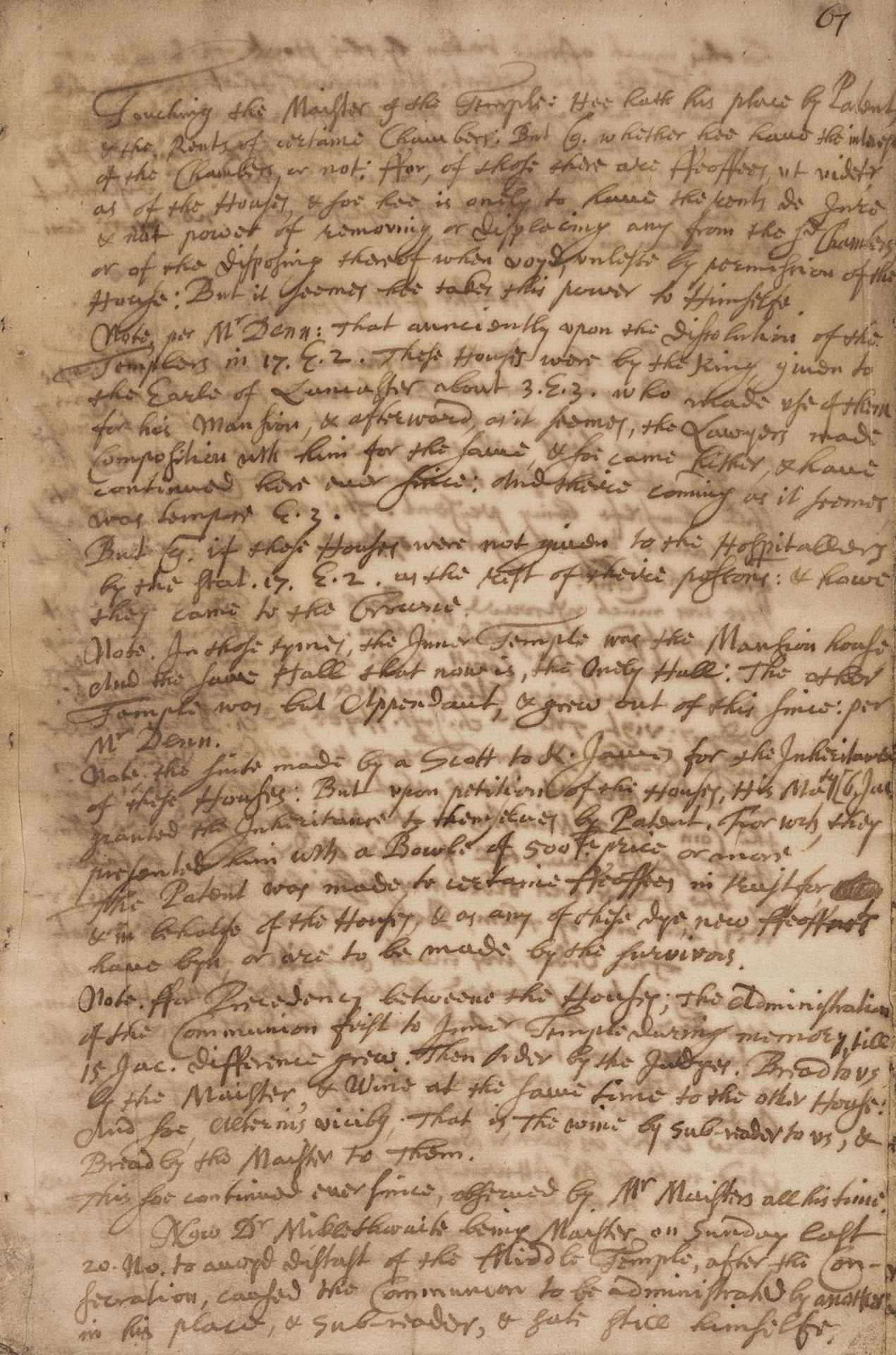 Inner Temple and Middle Temple.- [?Wallop (Richard, lawyer)] Concerning the Temples, manuscript, …