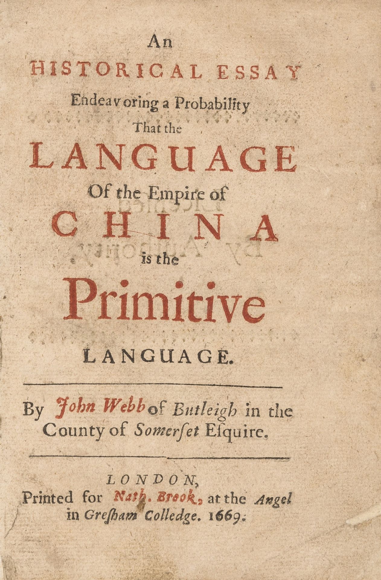 Linguistics.- Webb (John) An Historical Essay endeavoring a Probability that the Language of the …