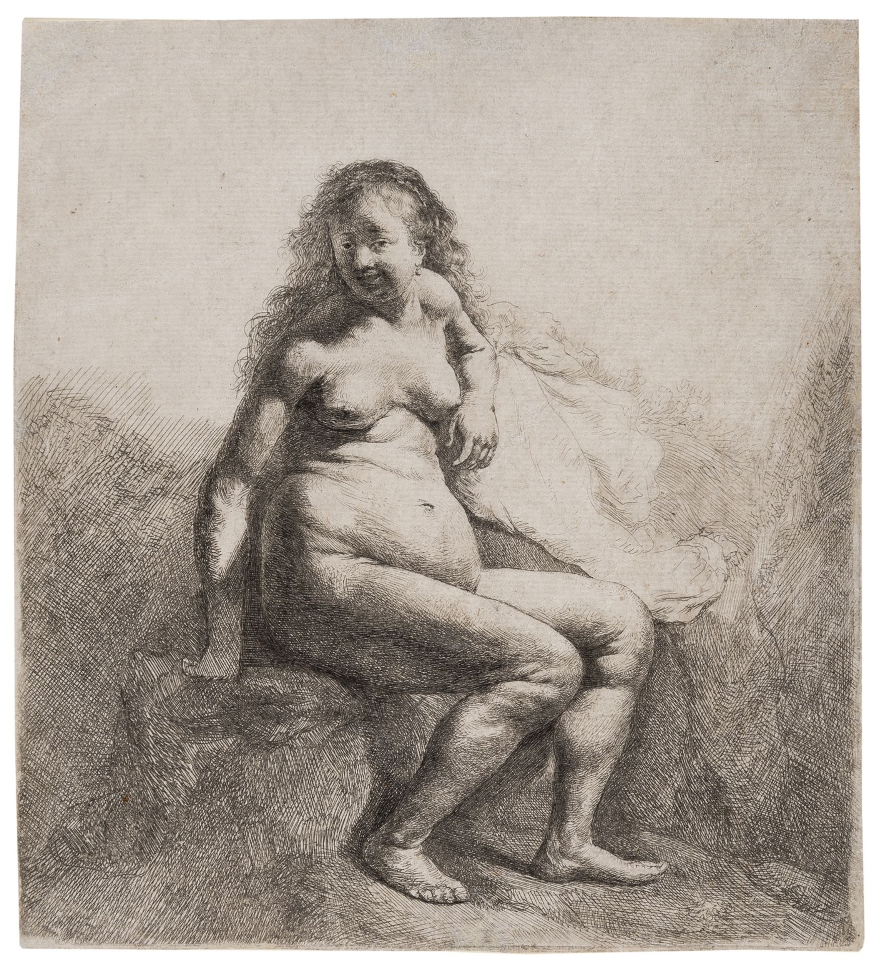 Rembrandt van Rijn (1606-1669) Naked woman on a mound