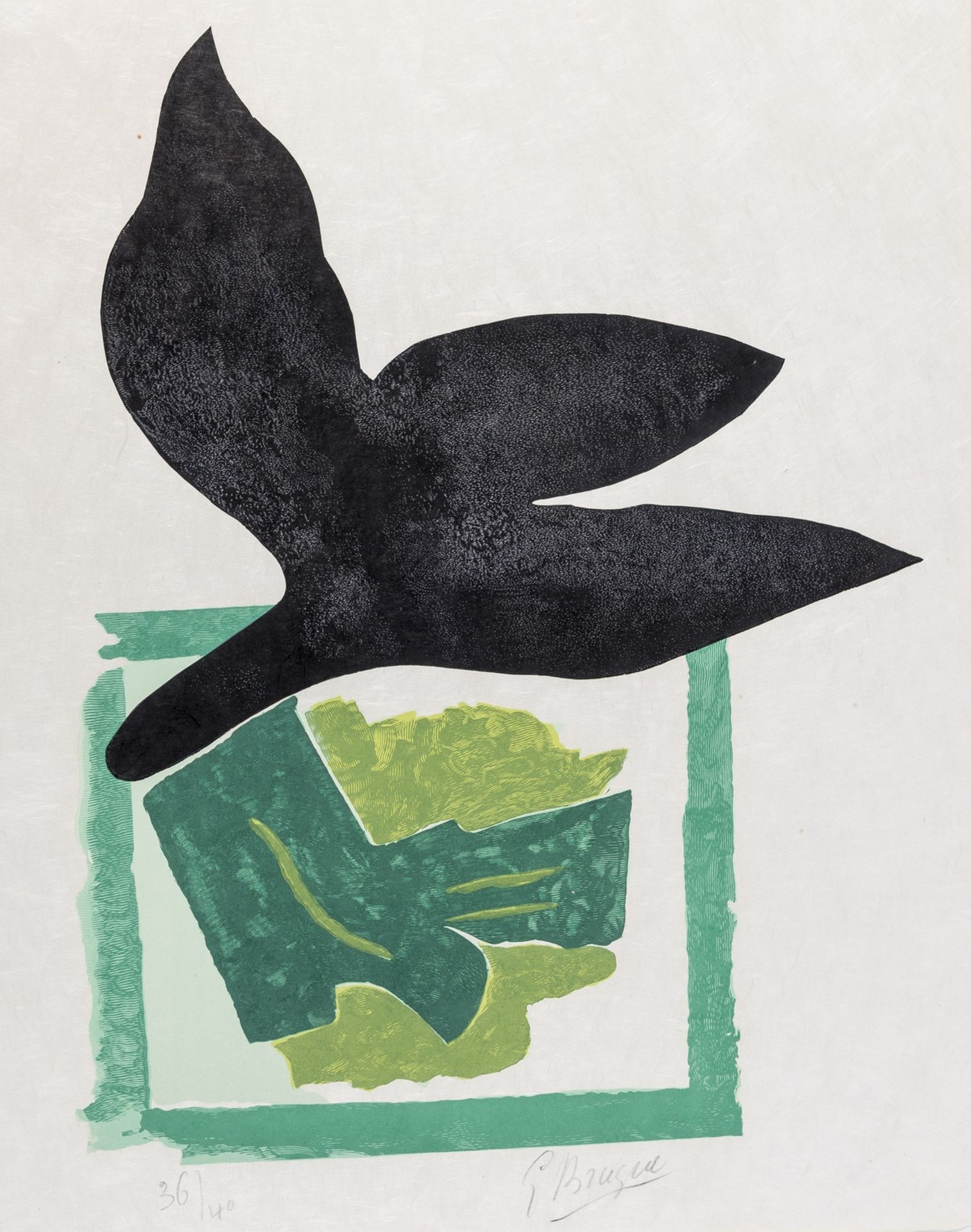 Geroges Braque (1882-1963) Oiseau Noir Sur Fond Vert (Vallier 181)