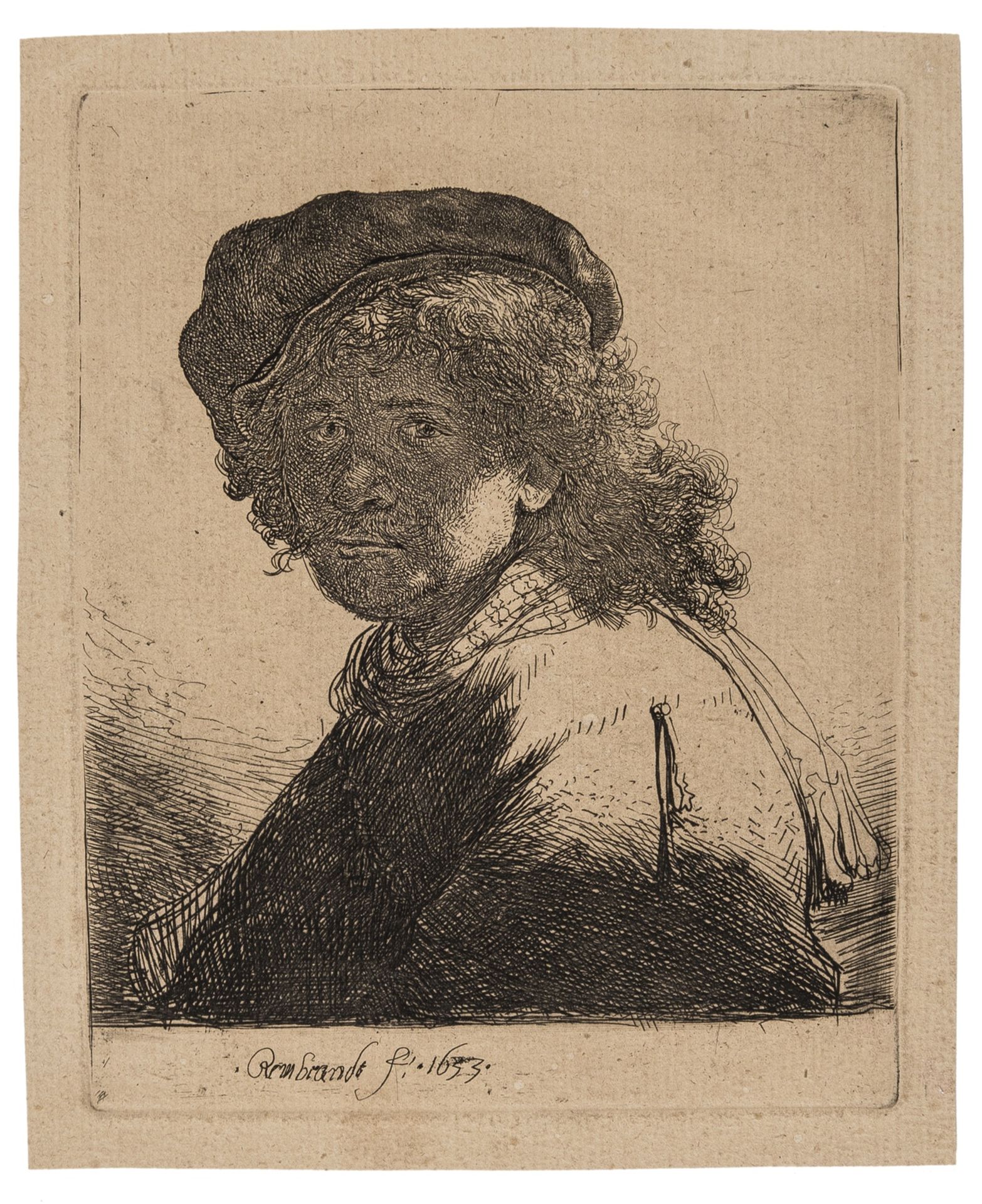 Rembrandt van Rijn (1606-1669) Self-Portrait in a Cap and Scarf with the Face dark