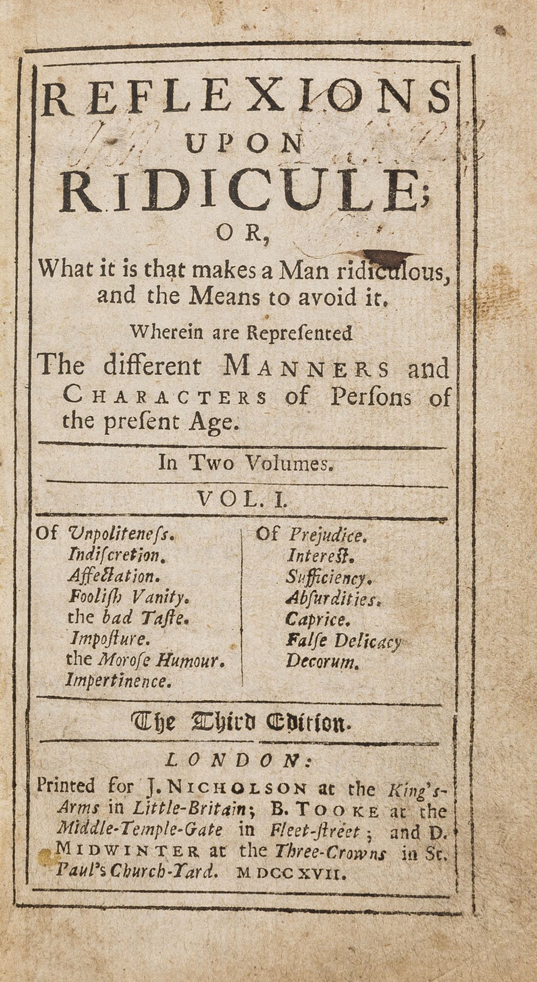 [Bellegarde (Jean Baptiste Morvan de, Abbé)] Reflexions upon Ridicule; or, What is it that makes a …