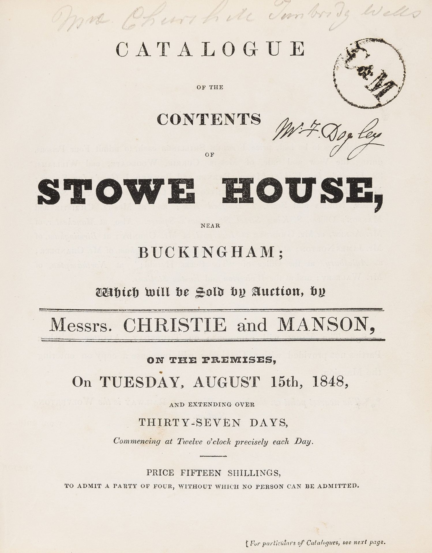 Decorative Arts.- Stowe.- [Sale Catalogue] Catalogue of the Contents of Stowe House, near …