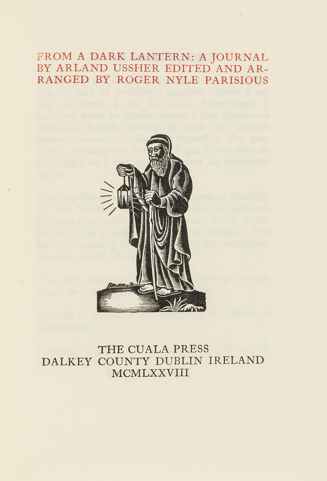 Ussher (Arland) From a Dark Lantern: A Journal, 1978; & 4 others, Irish literature (5)