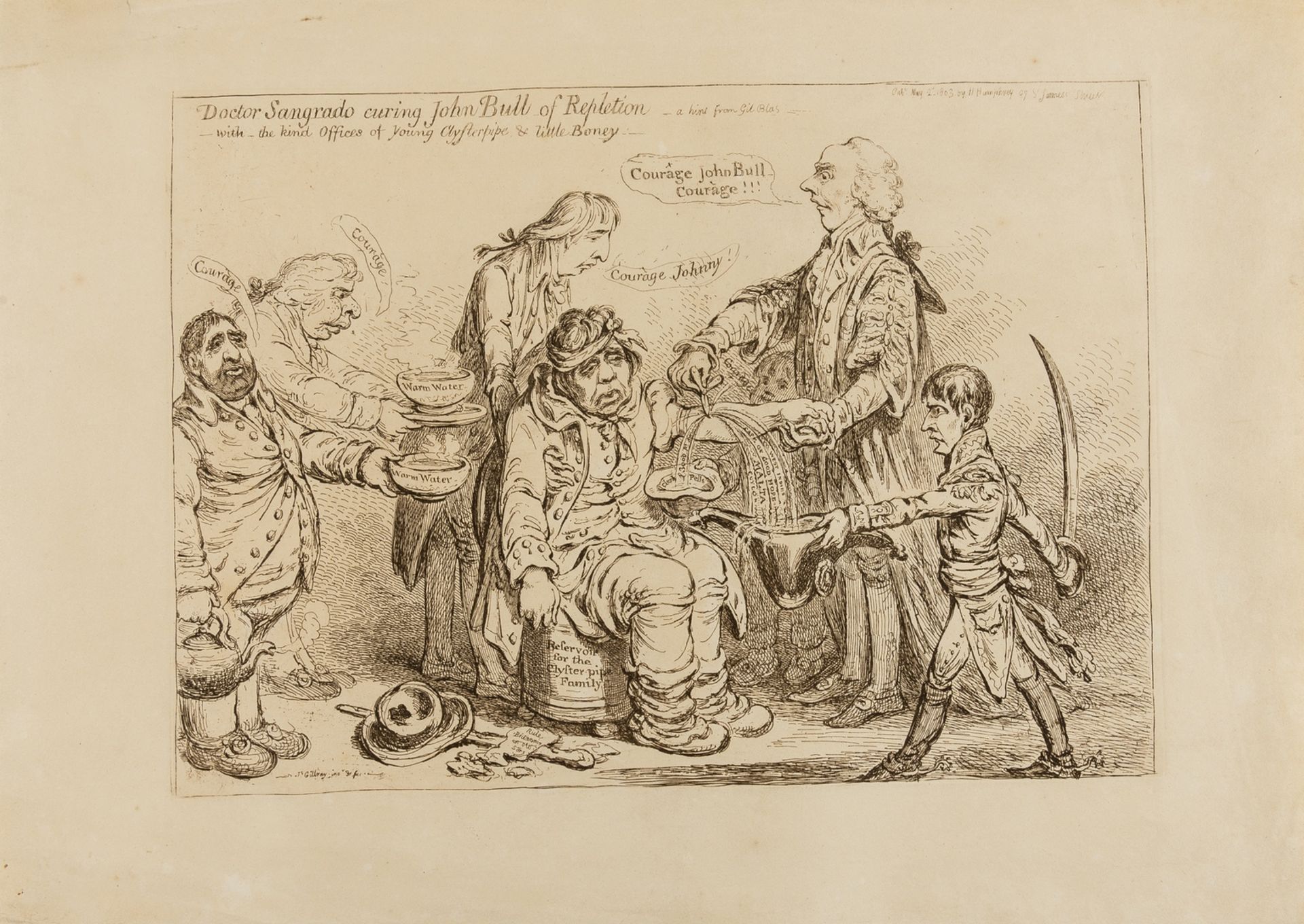 Gillray (James, 1756-1815) Doctor Sangrado curing John Bull of repletion-with the kind offices of …