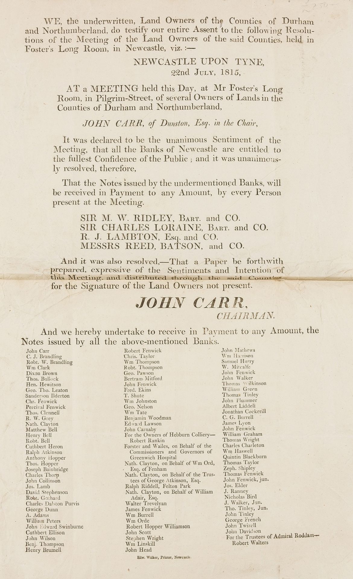 Economics.- Banking.- Newcastle-Upon-Tyne.- Declaration of support for the banks of Newcastle and …