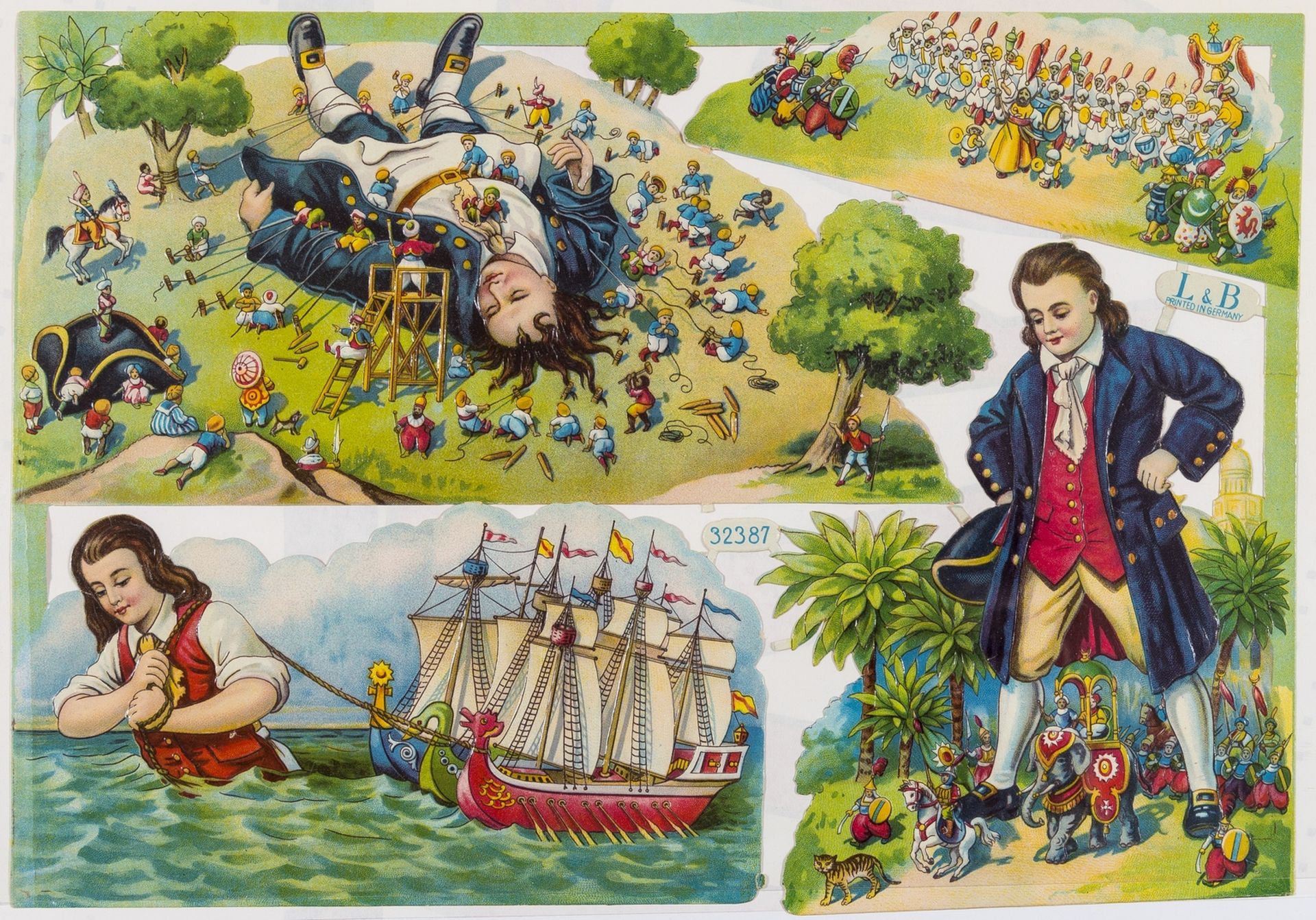 Gulliver's Travels.- Sheet of scrap colour illustrations from Gulliver's travels.