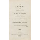 Priestley (Joseph) An Appeal to the Public, on the Subject of the Riots in Birmingham, Birmingham, …