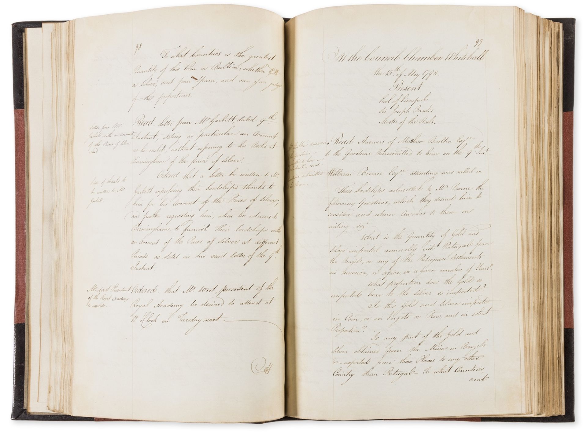 Boulton (Matthew).- Banks (Sir Joseph).- Minutes of the Lords of the Committee of Council for …