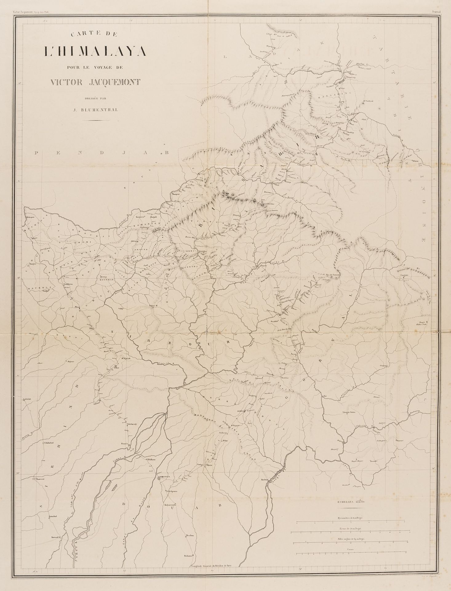 Asia.- Indian Himalayas.- Blumenthal (J.) Carte de L'Himalaya pour le voyage de Victor Jacquemont, …