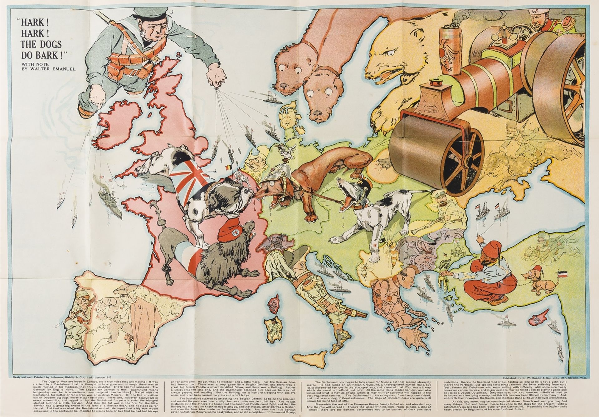 Europe.- World War I.- Bacon (George W.) Serio-Comique Map of Europe at War. Hark! Hark! The Dogs …