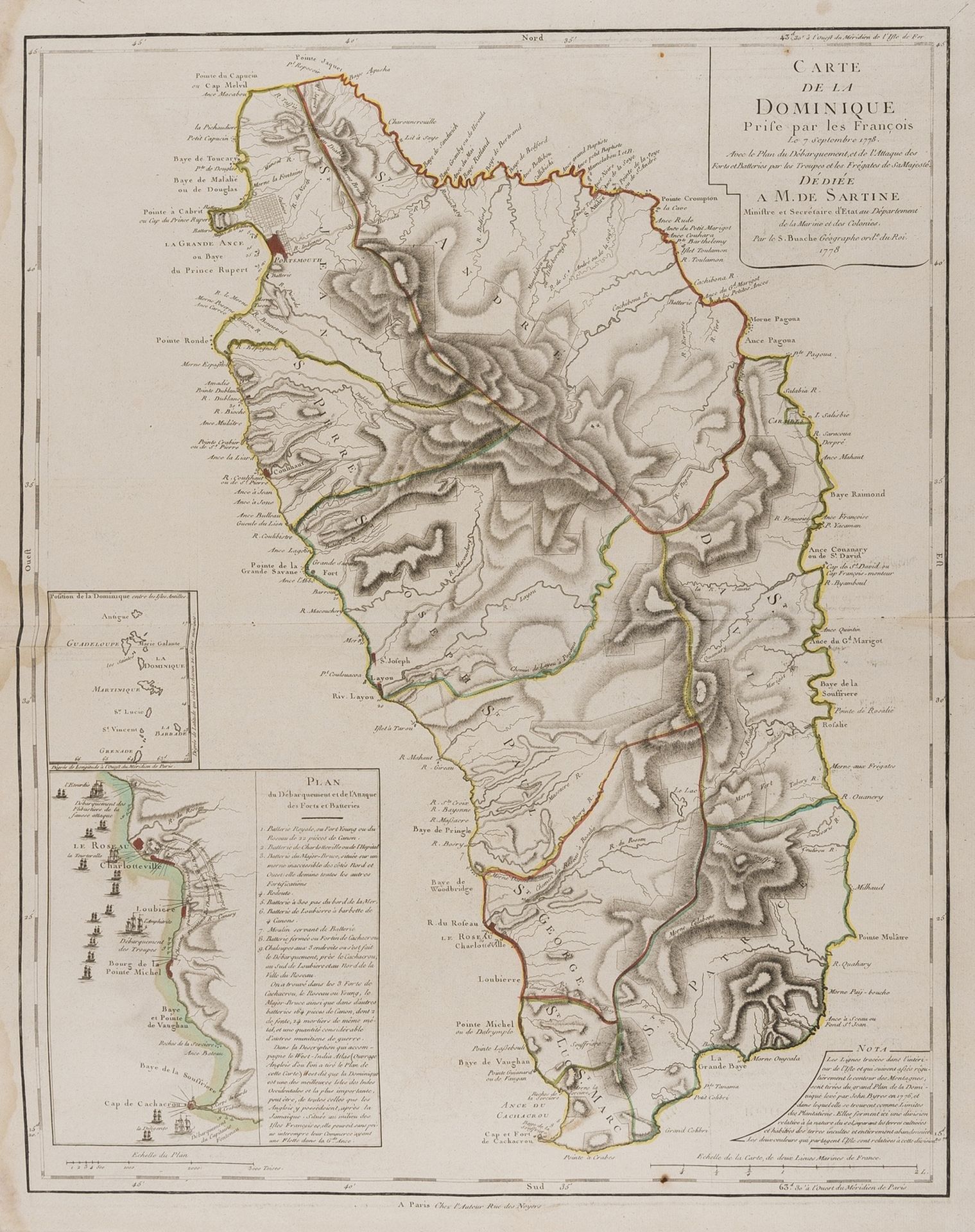 Caribbean.- Dominica.- Sartine, comte d'Alby (Antoine de) Carte de la Dominique Prise par les …