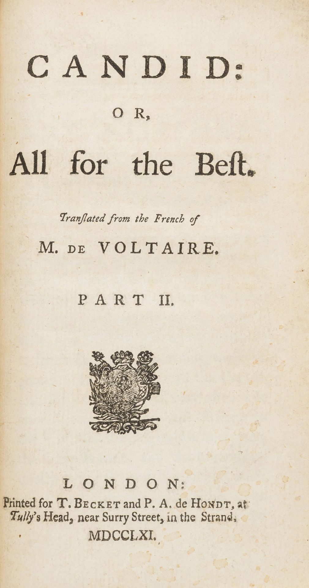 Voltaire (François Marie Arouet de) Candid: or, All for the Best, second edition, half-title, for …