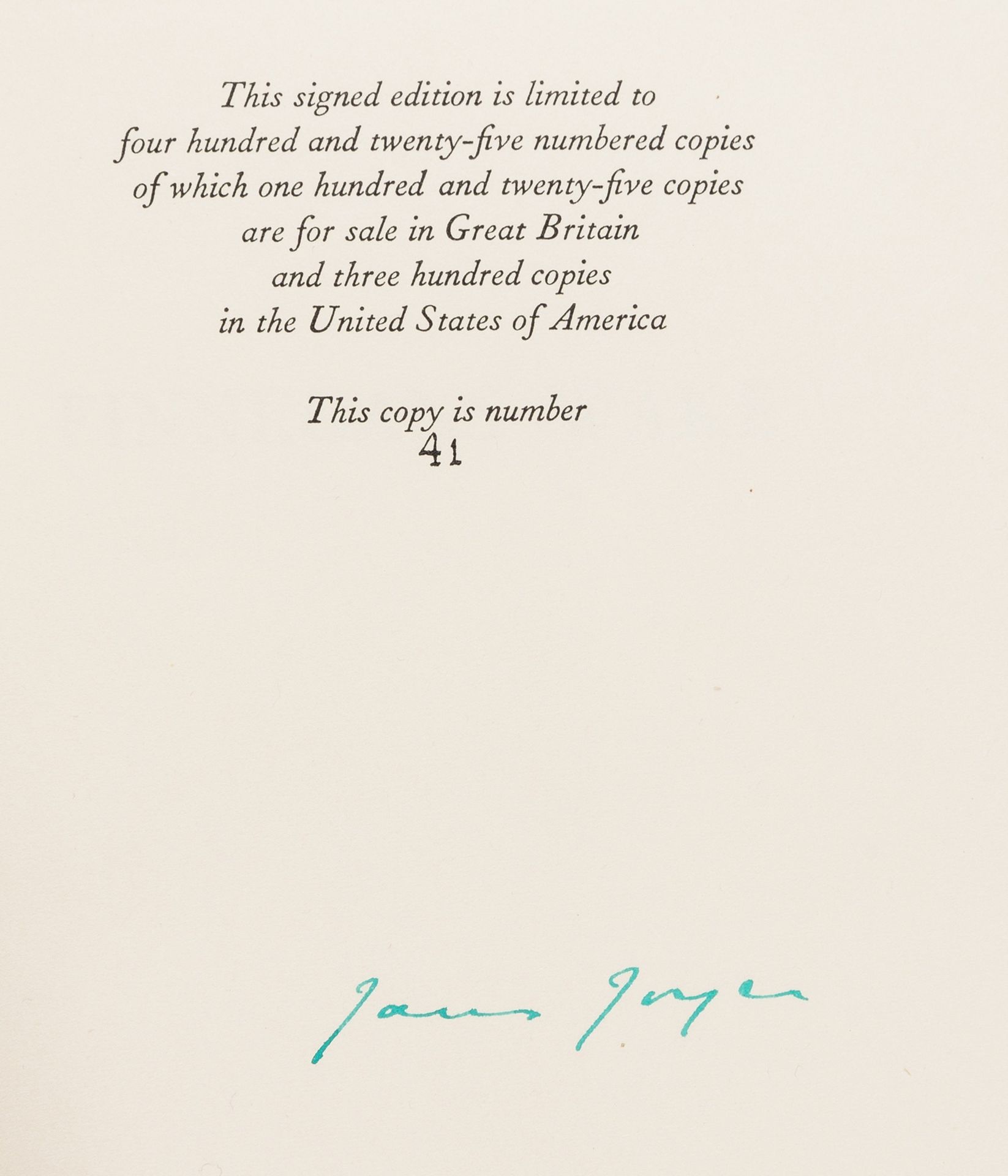 Joyce (James) Finnegan's Wake, one of 425 copies signed by the author, London and New York, 1939. - Image 2 of 3
