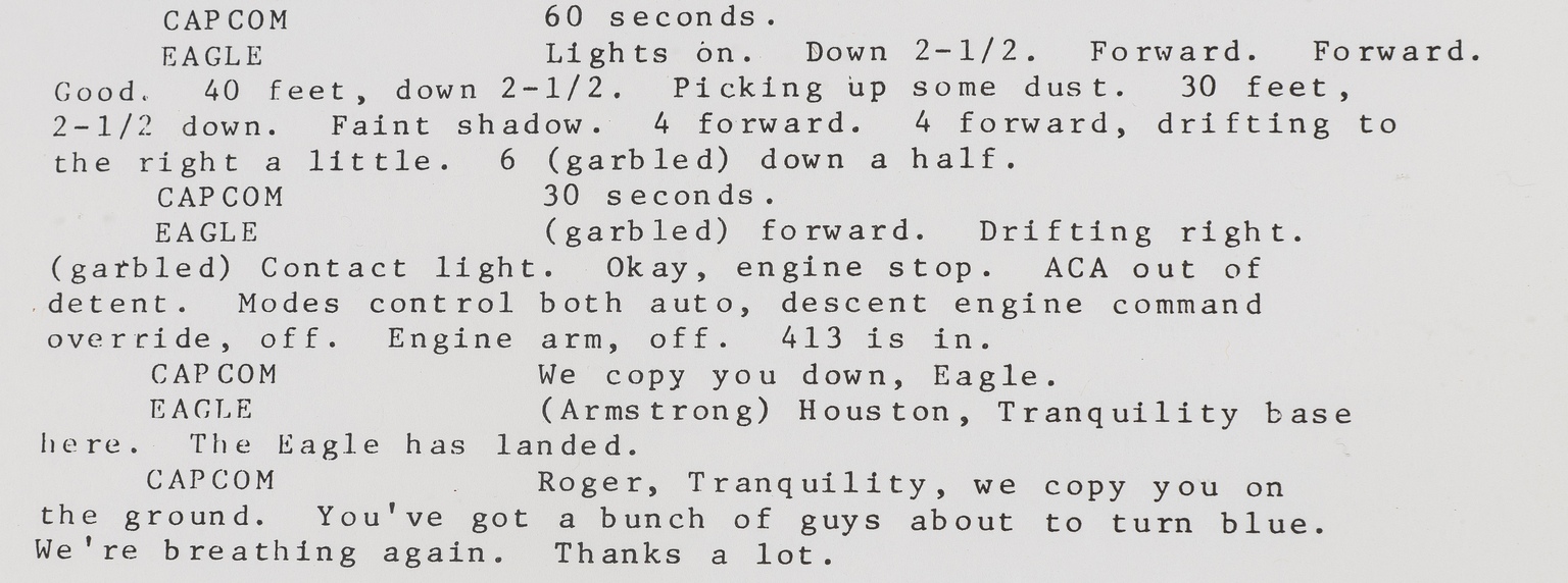 Apollo 11 Moon Landing.- Two rare original transcripts of the Apollo 11 Mission Control commentary … - Image 2 of 2