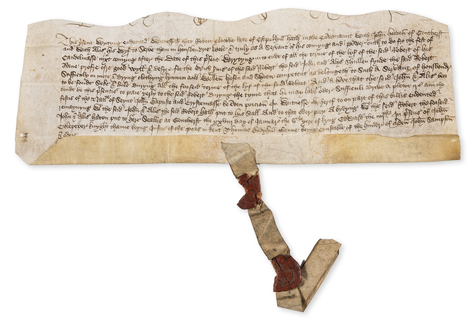 Medieval English.- Kent.- Culpeper (Sir John, Justice of the Peace).- Indenture Robert Clobbe late …