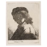 Rembrandt van Rijn (1606-1669) Self-Portrait in a Cap and Scarf with the Face dark