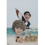 Royal cartoon.- Fawkes (Walter Ernest "Trog", b. 1924) Prince Charles with Diana, Princess of …