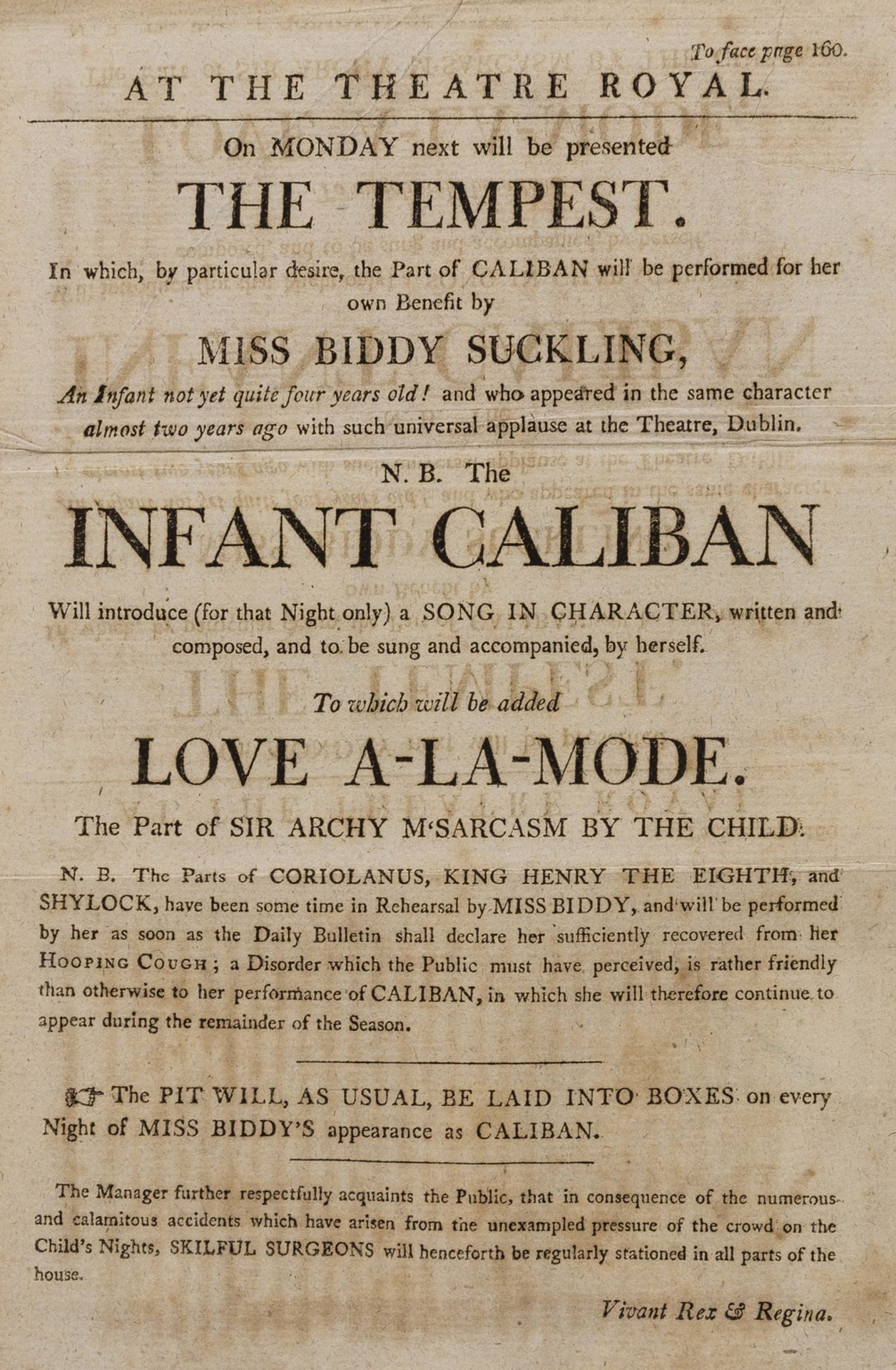 Satire on child actors.- The Tempest... Miss Biddy Suckling... The Infant Caliban..., printed …