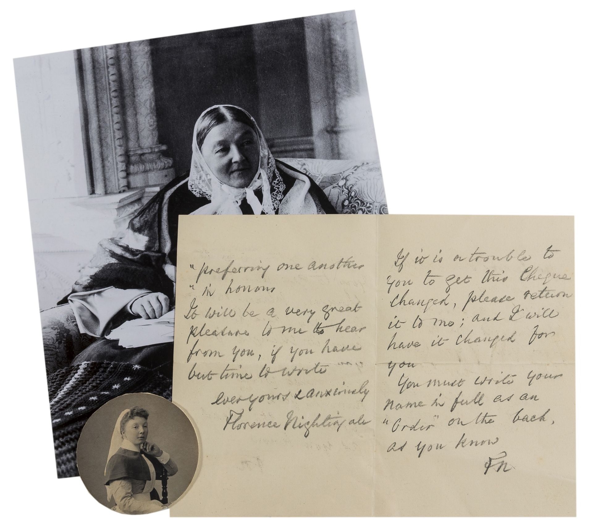 Nightingale (Florence) Autograph Letter signed to "dear Sister Agg", 1900; and 2 others, …